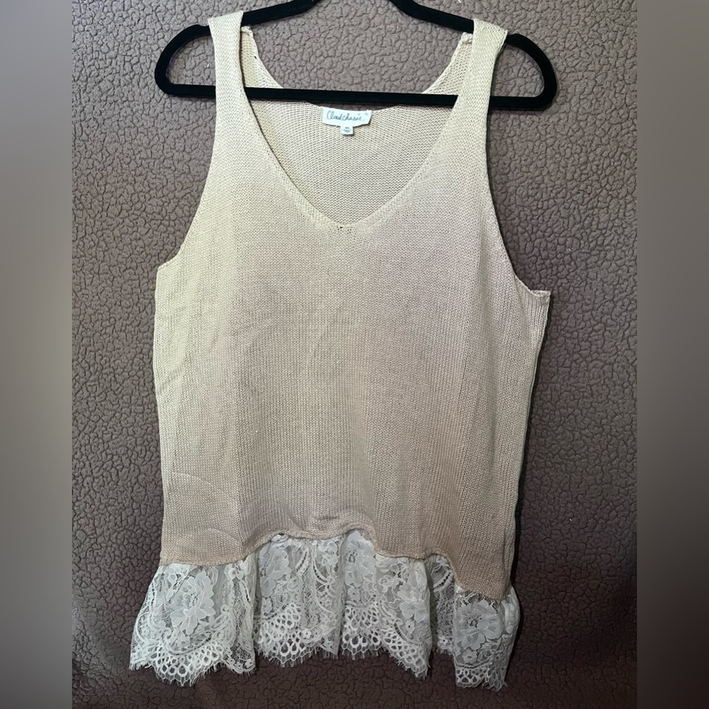 CLOUD CHASER BOHEMIAN KNIT TANK WITH LACE